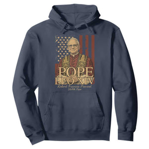 Cardinal Pope Leo XIV Hoodie 267th Robert Francis Prevost American Flag TS11 Navy Print Your Wear