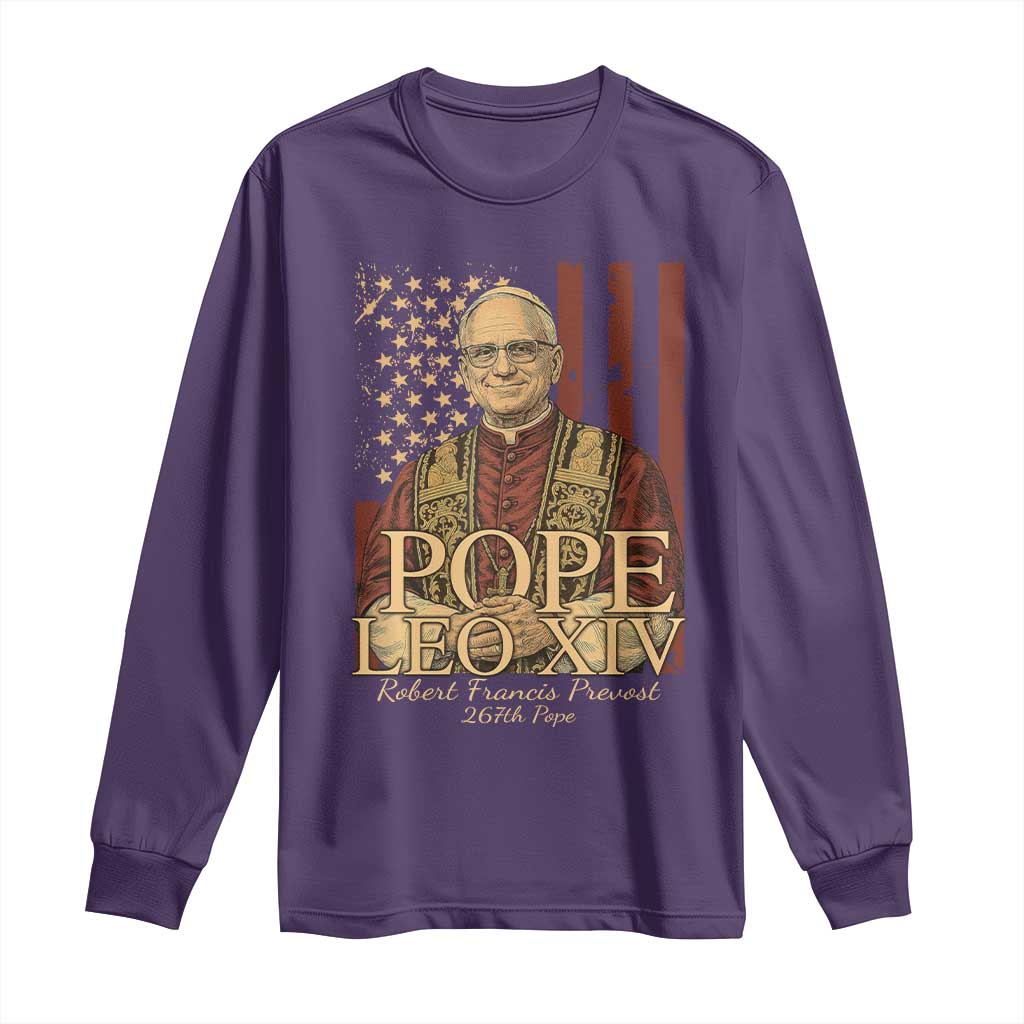 Cardinal Pope Leo XIV Long Sleeve Shirt 267th Robert Francis Prevost American Flag TS11 Purple Print Your Wear