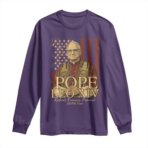 Cardinal Pope Leo XIV Long Sleeve Shirt 267th Robert Francis Prevost American Flag TS11 Purple Print Your Wear