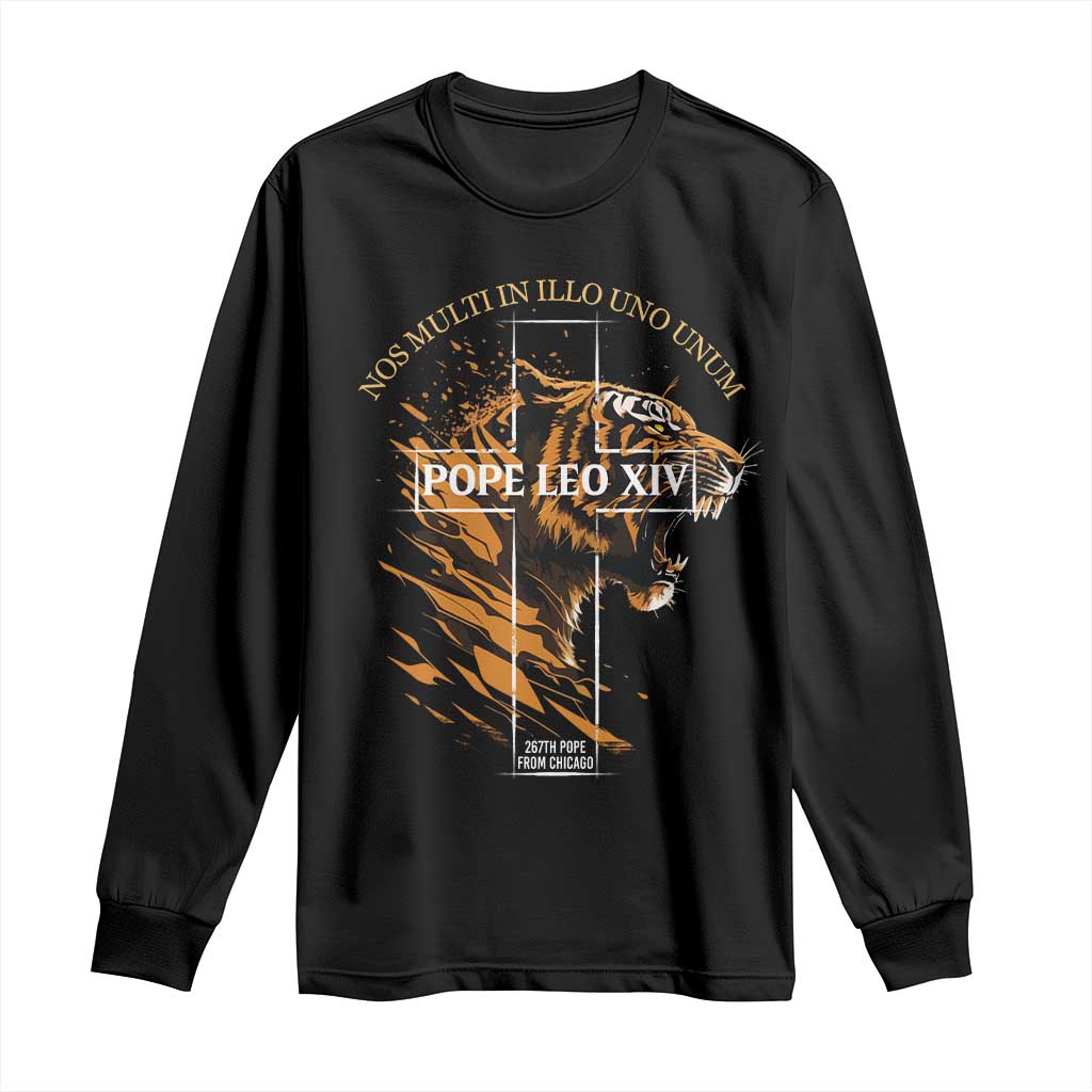 Cardinal Pope Leo XIV Long Sleeve Shirt Nos Multi In Illo Uno Unum 267th Pope From Chicago Tiger TS11 Black Print Your Wear