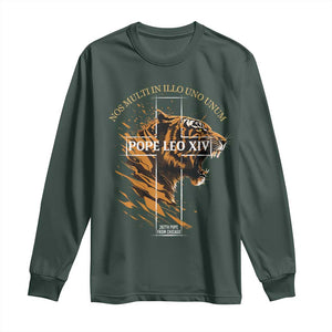 Cardinal Pope Leo XIV Long Sleeve Shirt Nos Multi In Illo Uno Unum 267th Pope From Chicago Tiger TS11 Dark Forest Green Print Your Wear