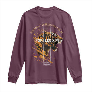 Cardinal Pope Leo XIV Long Sleeve Shirt Nos Multi In Illo Uno Unum 267th Pope From Chicago Tiger TS11 Maroon Print Your Wear