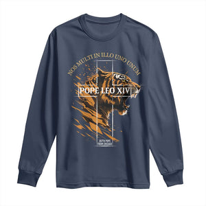 Cardinal Pope Leo XIV Long Sleeve Shirt Nos Multi In Illo Uno Unum 267th Pope From Chicago Tiger TS11 Navy Print Your Wear