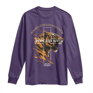 Cardinal Pope Leo XIV Long Sleeve Shirt Nos Multi In Illo Uno Unum 267th Pope From Chicago Tiger TS11 Purple Print Your Wear