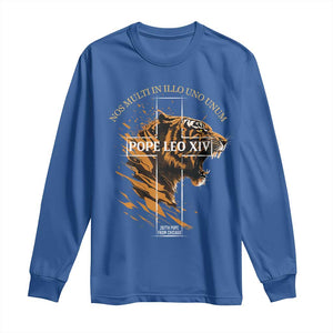Cardinal Pope Leo XIV Long Sleeve Shirt Nos Multi In Illo Uno Unum 267th Pope From Chicago Tiger TS11 Royal Blue Print Your Wear