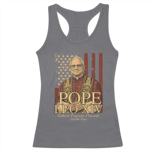 Cardinal Pope Leo XIV Racerback Tank Top 267th Robert Francis Prevost American Flag TS11 Charcoal Print Your Wear