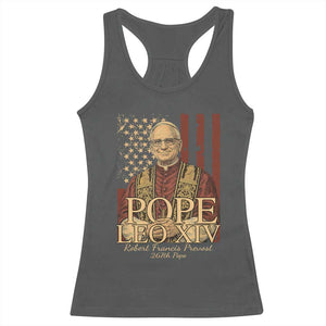 Cardinal Pope Leo XIV Racerback Tank Top 267th Robert Francis Prevost American Flag TS11 Dark Heather Print Your Wear