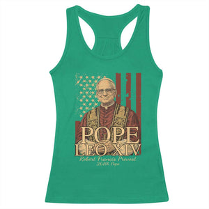 Cardinal Pope Leo XIV Racerback Tank Top 267th Robert Francis Prevost American Flag TS11 Irish Green Print Your Wear
