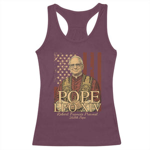 Cardinal Pope Leo XIV Racerback Tank Top 267th Robert Francis Prevost American Flag TS11 Maroon Print Your Wear
