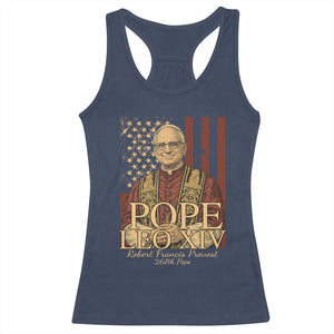 Cardinal Pope Leo XIV Racerback Tank Top 267th Robert Francis Prevost American Flag TS11 Navy Print Your Wear