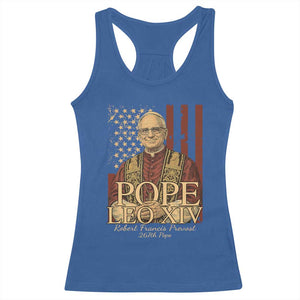 Cardinal Pope Leo XIV Racerback Tank Top 267th Robert Francis Prevost American Flag TS11 Royal Blue Print Your Wear