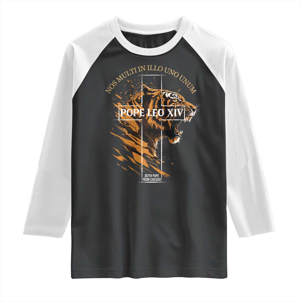 Cardinal Pope Leo XIV Raglan Shirt Nos Multi In Illo Uno Unum 267th Pope From Chicago Tiger TS11 Black White Print Your Wear