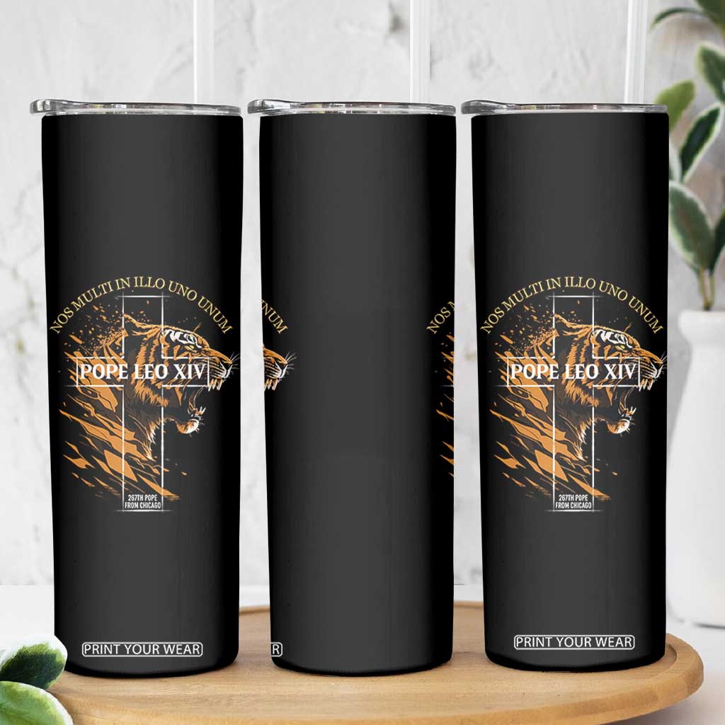 Cardinal Pope Leo XIV Skinny Tumbler Nos Multi In Illo Uno Unum 267th Pope From Chicago Tiger TS11 Print Your Wear