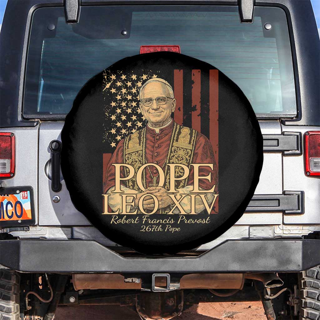 Cardinal Pope Leo XIV Spare Tire Cover 267th Robert Francis Prevost American Flag TS11 No hole Black Print Your Wear