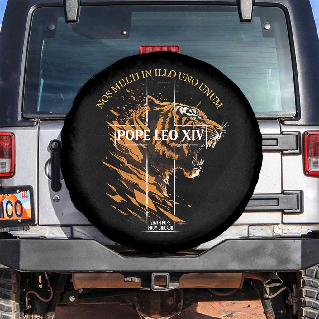 Cardinal Pope Leo XIV Spare Tire Cover Nos Multi In Illo Uno Unum 267th Pope From Chicago Tiger TS11 No hole Black Print Your Wear