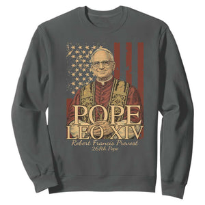 Cardinal Pope Leo XIV Sweatshirt 267th Robert Francis Prevost American Flag TS11 Dark Heather Print Your Wear