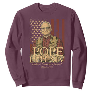 Cardinal Pope Leo XIV Sweatshirt 267th Robert Francis Prevost American Flag TS11 Maroon Print Your Wear