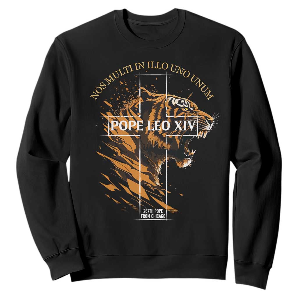 Cardinal Pope Leo XIV Sweatshirt Nos Multi In Illo Uno Unum 267th Pope From Chicago Tiger TS11 Black Print Your Wear