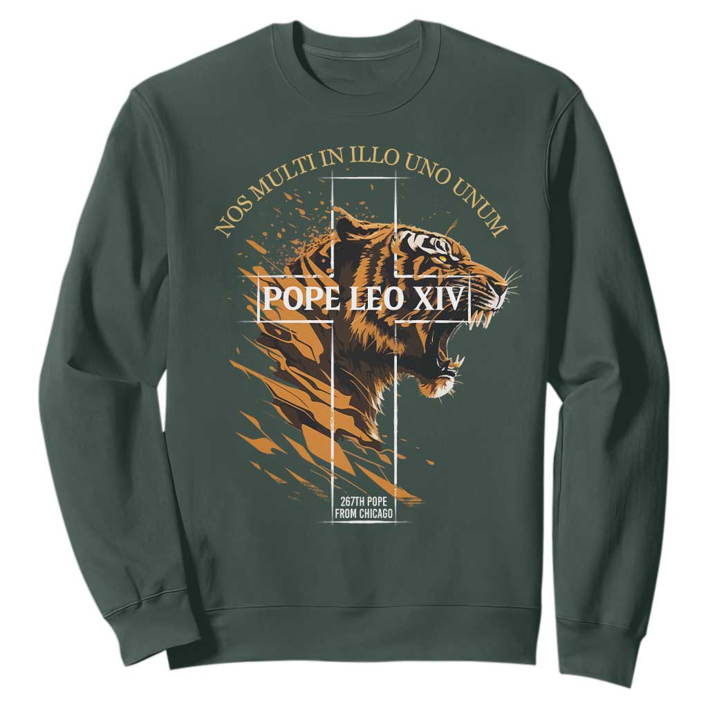Cardinal Pope Leo XIV Sweatshirt Nos Multi In Illo Uno Unum 267th Pope From Chicago Tiger TS11 Dark Forest Green Print Your Wear