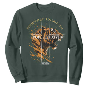 Cardinal Pope Leo XIV Sweatshirt Nos Multi In Illo Uno Unum 267th Pope From Chicago Tiger TS11 Dark Forest Green Print Your Wear