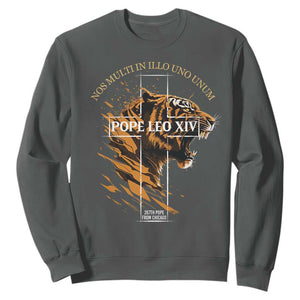 Cardinal Pope Leo XIV Sweatshirt Nos Multi In Illo Uno Unum 267th Pope From Chicago Tiger TS11 Dark Heather Print Your Wear