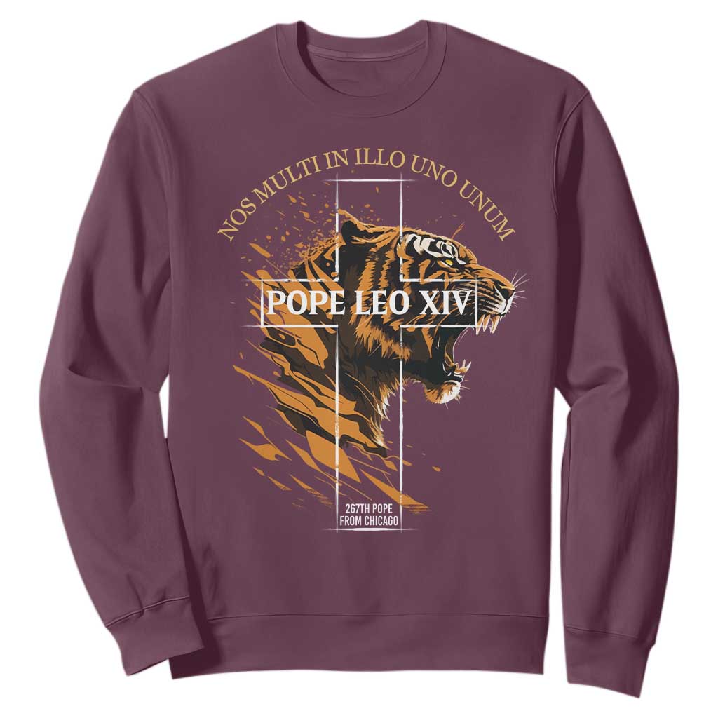 Cardinal Pope Leo XIV Sweatshirt Nos Multi In Illo Uno Unum 267th Pope From Chicago Tiger TS11 Maroon Print Your Wear