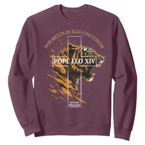 Cardinal Pope Leo XIV Sweatshirt Nos Multi In Illo Uno Unum 267th Pope From Chicago Tiger TS11 Maroon Print Your Wear