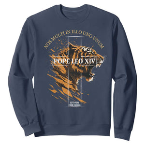 Cardinal Pope Leo XIV Sweatshirt Nos Multi In Illo Uno Unum 267th Pope From Chicago Tiger TS11 Navy Print Your Wear
