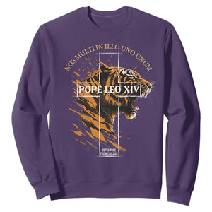 Cardinal Pope Leo XIV Sweatshirt Nos Multi In Illo Uno Unum 267th Pope From Chicago Tiger TS11 Purple Print Your Wear