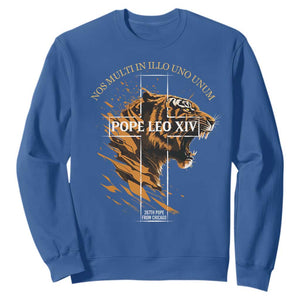 Cardinal Pope Leo XIV Sweatshirt Nos Multi In Illo Uno Unum 267th Pope From Chicago Tiger TS11 Royal Blue Print Your Wear