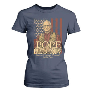 Cardinal Pope Leo XIV T Shirt For Women 267th Robert Francis Prevost American Flag TS11 Navy Print Your Wear