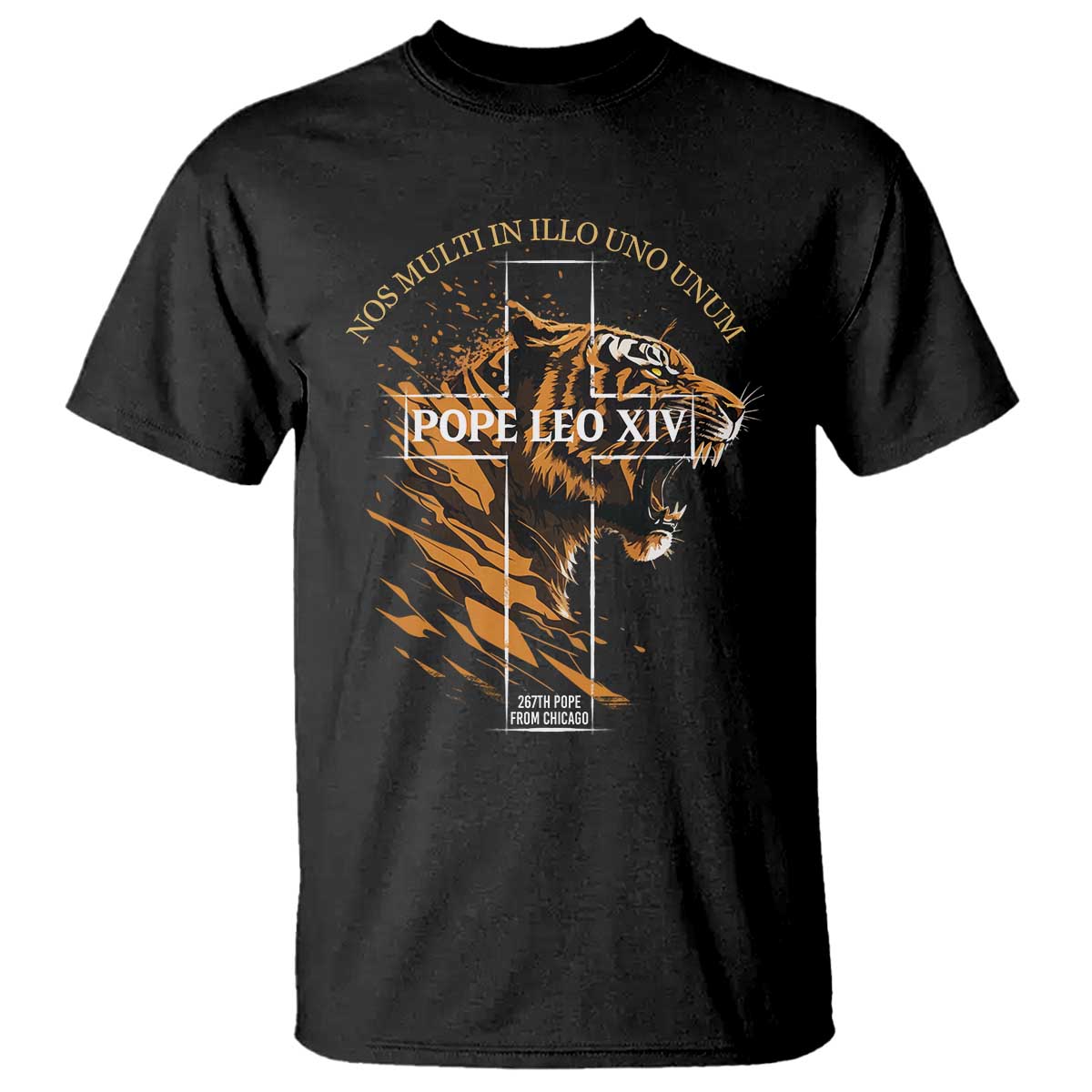 Cardinal Pope Leo XIV T Shirt Nos Multi In Illo Uno Unum 267th Pope From Chicago Tiger TS11 Black Print Your Wear
