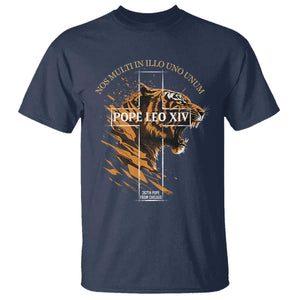 Cardinal Pope Leo XIV T Shirt Nos Multi In Illo Uno Unum 267th Pope From Chicago Tiger TS11 Navy Print Your Wear