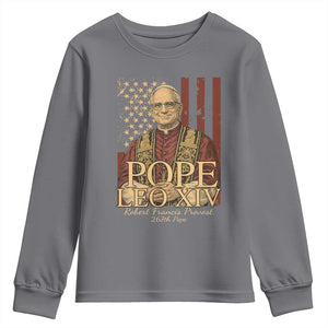 Cardinal Pope Leo XIV Youth Sweatshirt 267th Robert Francis Prevost American Flag TS11 Charcoal Print Your Wear