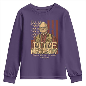 Cardinal Pope Leo XIV Youth Sweatshirt 267th Robert Francis Prevost American Flag TS11 Purple Print Your Wear
