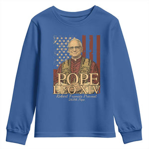 Cardinal Pope Leo XIV Youth Sweatshirt 267th Robert Francis Prevost American Flag TS11 Royal Blue Print Your Wear