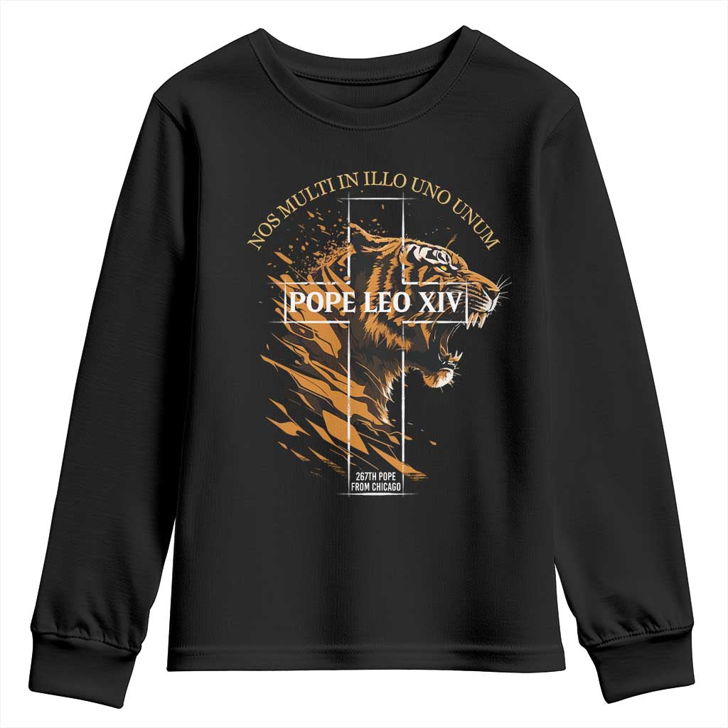 Cardinal Pope Leo XIV Youth Sweatshirt Nos Multi In Illo Uno Unum 267th Pope From Chicago Tiger TS11 Black Print Your Wear