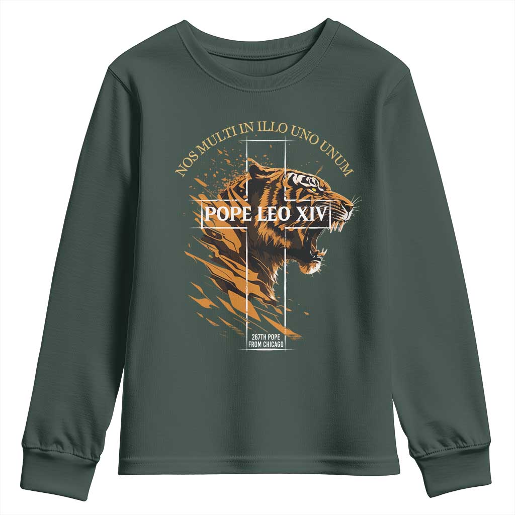 Cardinal Pope Leo XIV Youth Sweatshirt Nos Multi In Illo Uno Unum 267th Pope From Chicago Tiger TS11 Dark Forest Green Print Your Wear
