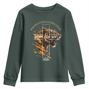 Cardinal Pope Leo XIV Youth Sweatshirt Nos Multi In Illo Uno Unum 267th Pope From Chicago Tiger TS11 Dark Forest Green Print Your Wear
