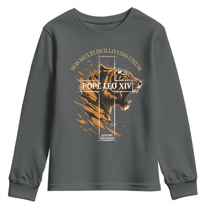 Cardinal Pope Leo XIV Youth Sweatshirt Nos Multi In Illo Uno Unum 267th Pope From Chicago Tiger TS11 Dark Heather Print Your Wear
