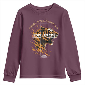 Cardinal Pope Leo XIV Youth Sweatshirt Nos Multi In Illo Uno Unum 267th Pope From Chicago Tiger TS11 Maroon Print Your Wear