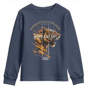 Cardinal Pope Leo XIV Youth Sweatshirt Nos Multi In Illo Uno Unum 267th Pope From Chicago Tiger TS11 Navy Print Your Wear