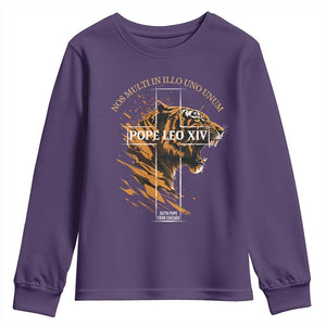 Cardinal Pope Leo XIV Youth Sweatshirt Nos Multi In Illo Uno Unum 267th Pope From Chicago Tiger TS11 Purple Print Your Wear