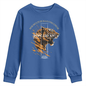 Cardinal Pope Leo XIV Youth Sweatshirt Nos Multi In Illo Uno Unum 267th Pope From Chicago Tiger TS11 Royal Blue Print Your Wear