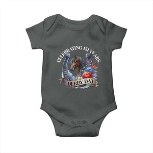 Celebrating 151 Years Derby Day Baby Onesie Horse Racing Horseshoe Flowers TS11 Dark Heather Print Your Wear