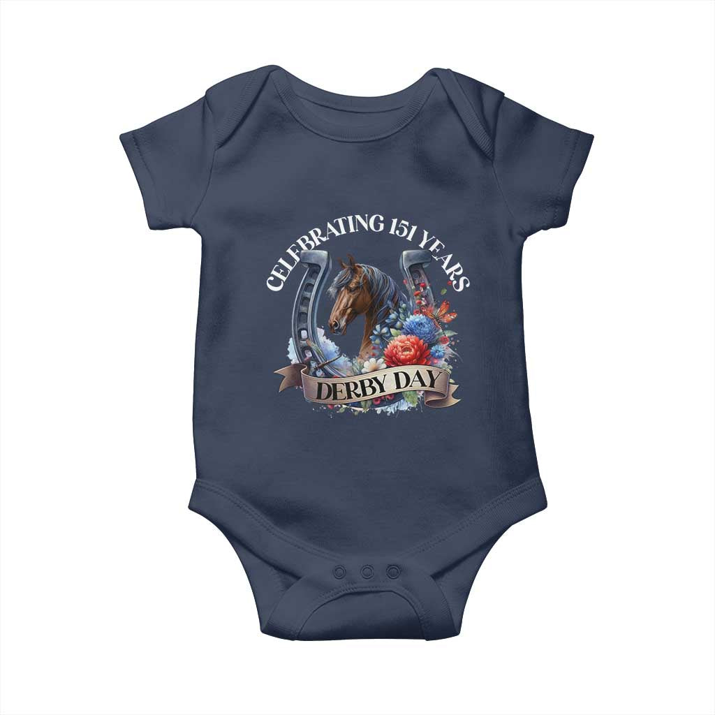 Celebrating 151 Years Derby Day Baby Onesie Horse Racing Horseshoe Flowers TS11 Navy Print Your Wear