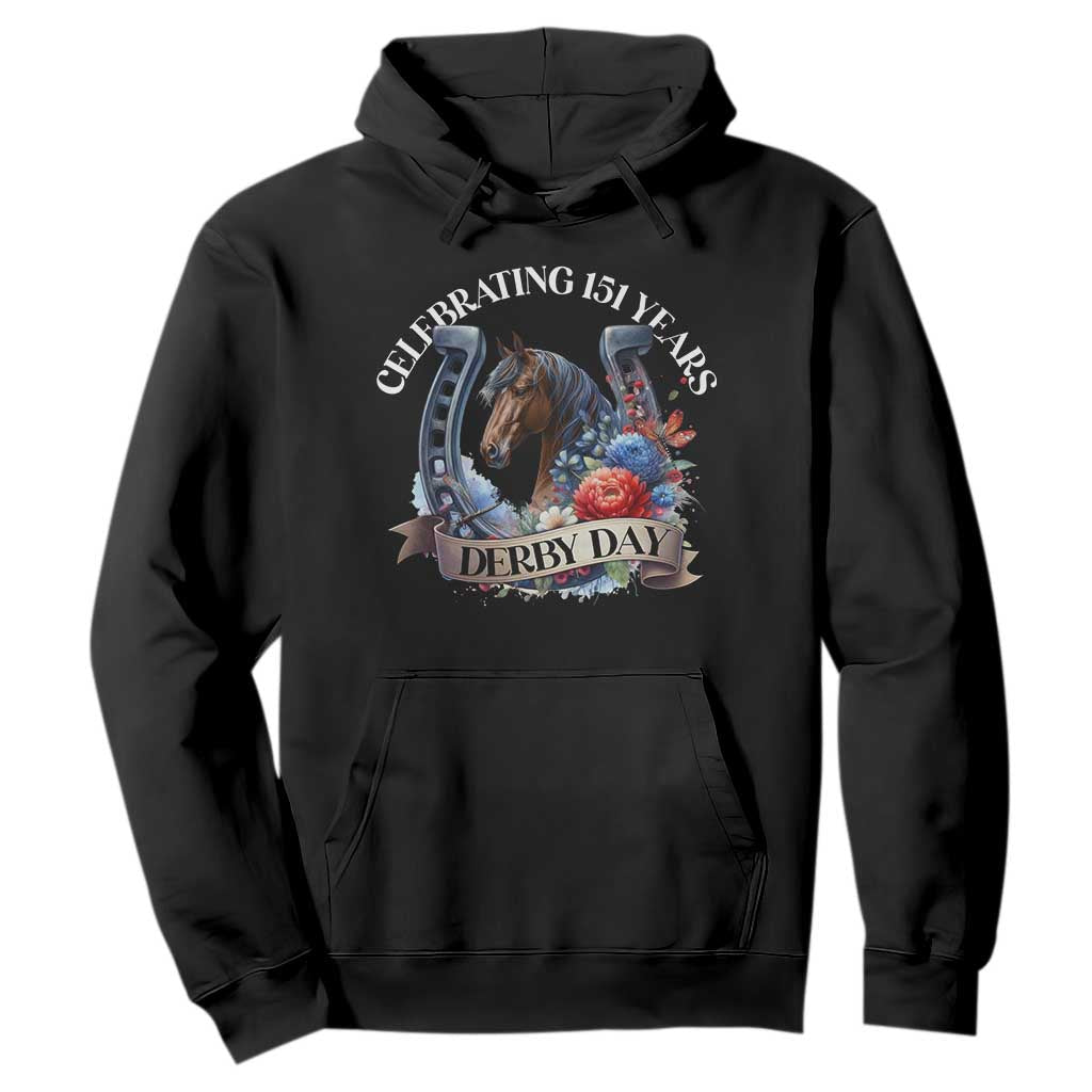 Celebrating 151 Years Derby Day Hoodie Horse Racing Horseshoe Flowers TS11 Black Print Your Wear