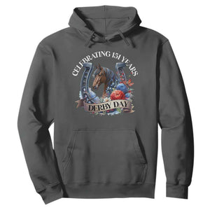 Celebrating 151 Years Derby Day Hoodie Horse Racing Horseshoe Flowers TS11 Dark Heather Print Your Wear