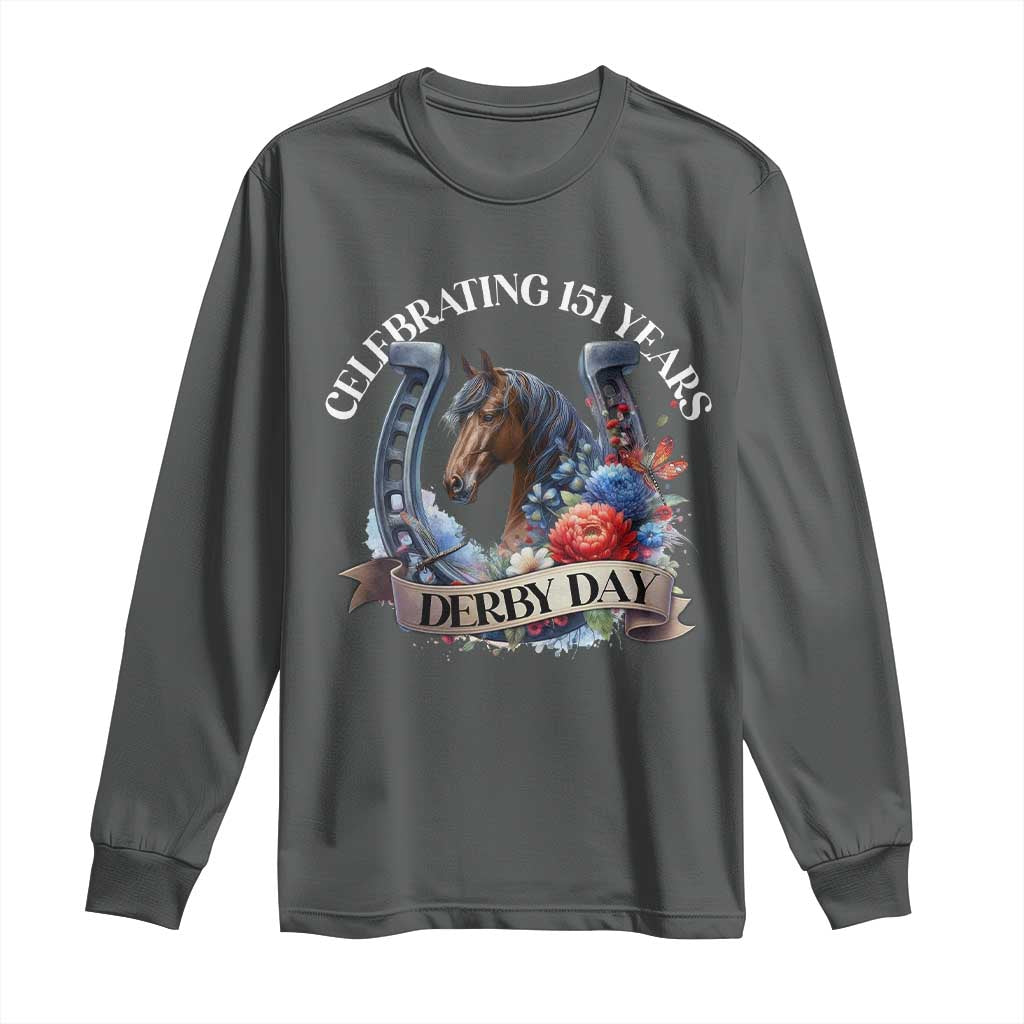 Celebrating 151 Years Derby Day Long Sleeve Shirt Horse Racing Horseshoe Flowers TS11 Dark Heather Print Your Wear