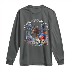 Celebrating 151 Years Derby Day Long Sleeve Shirt Horse Racing Horseshoe Flowers TS11 Dark Heather Print Your Wear